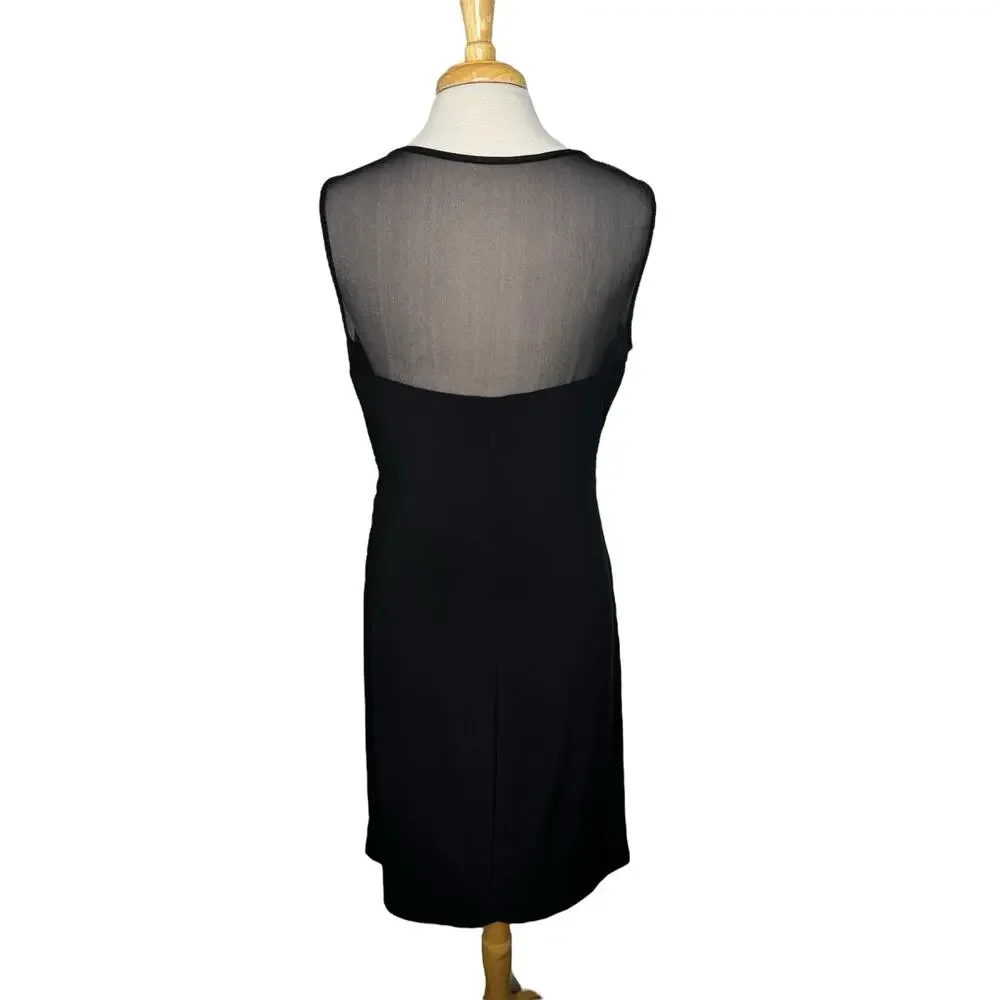 RALPH LAUREN LRL Mesh V-neck Black Jersey Knit Dress Sz 14 LBD Date Event Formal - Picture 3 of 11